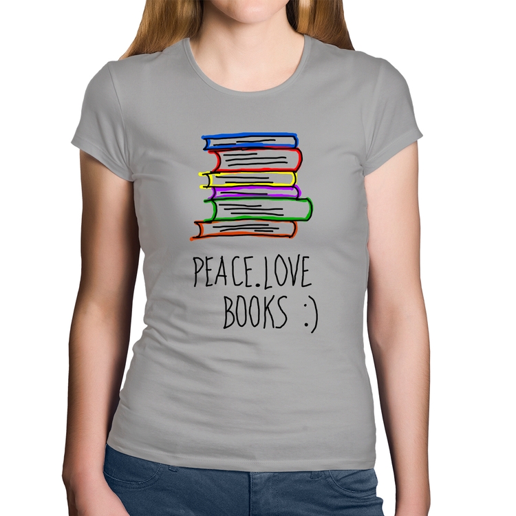 Baby Look Algodão Peace Love Books - Cinza