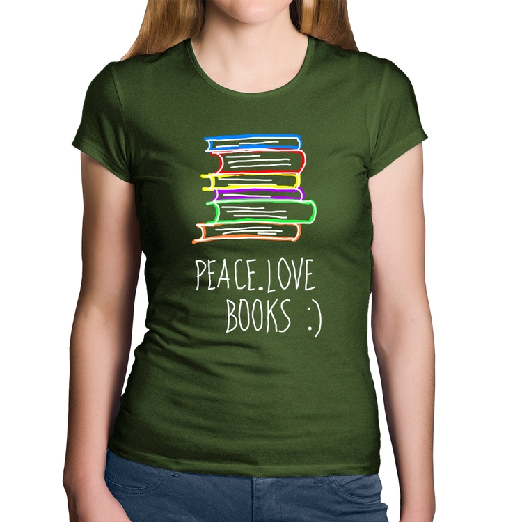 Baby Look Algodão Peace Love Books - Musgo