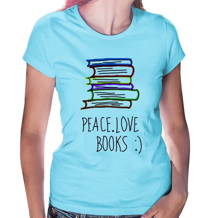 Baby Look Peace Love Books - Azul Bebê