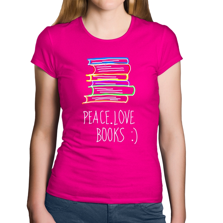 Baby Look Algodão Peace Love Books - Rosa