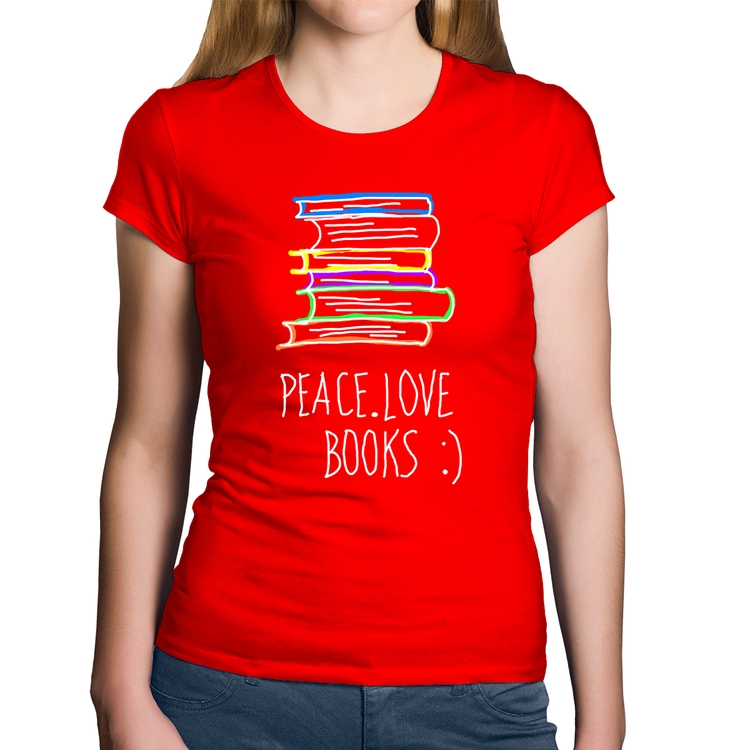 Baby Look Algodão Peace Love Books - Vermelha