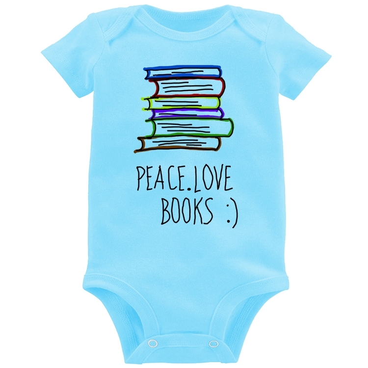 Body Bebê Peace Love Books - Azul Bebê