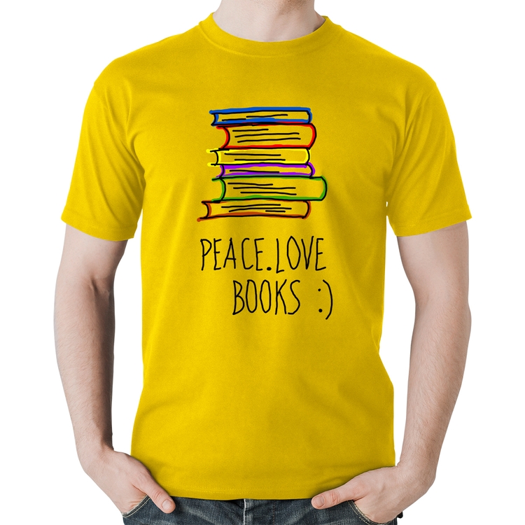 Camiseta Algodão Peace Love Books - Amarela