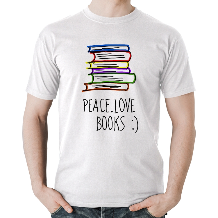 Camiseta Algodão Peace Love Books - Branca