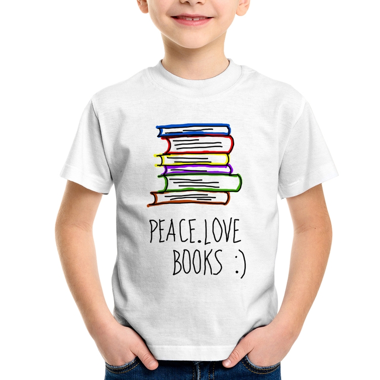 Camiseta Infantil Peace Love Books