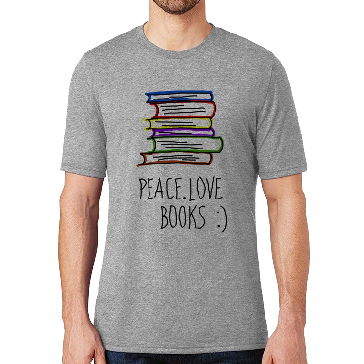 Camiseta Peace Love Books - Cinza