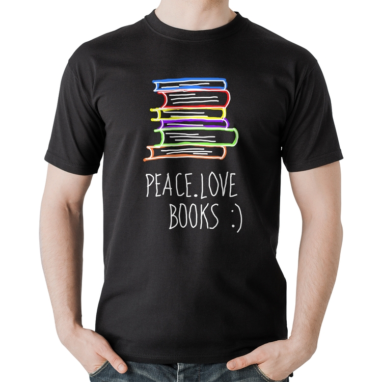 Camiseta Algodão Peace Love Books