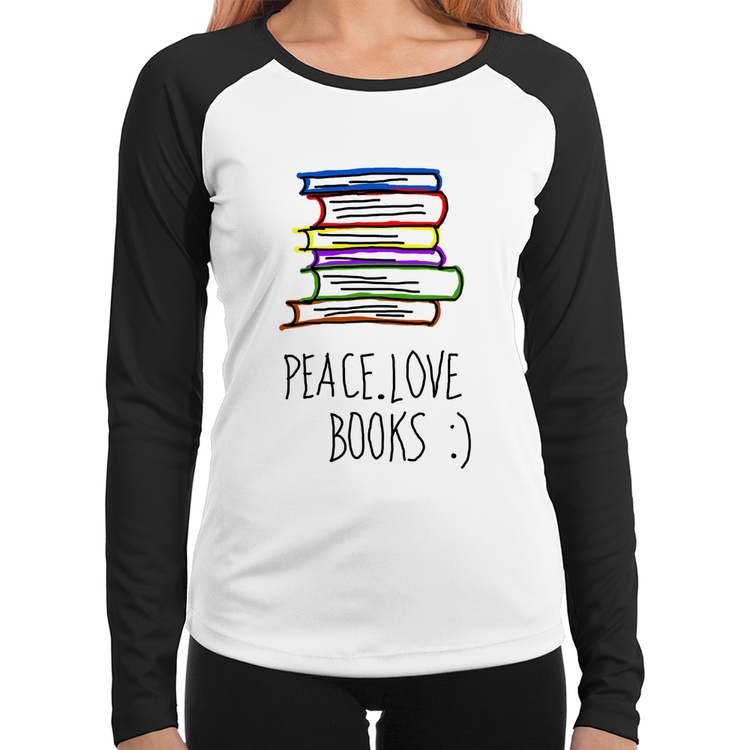 Baby Look Raglan Peace Love Books Manga Longa