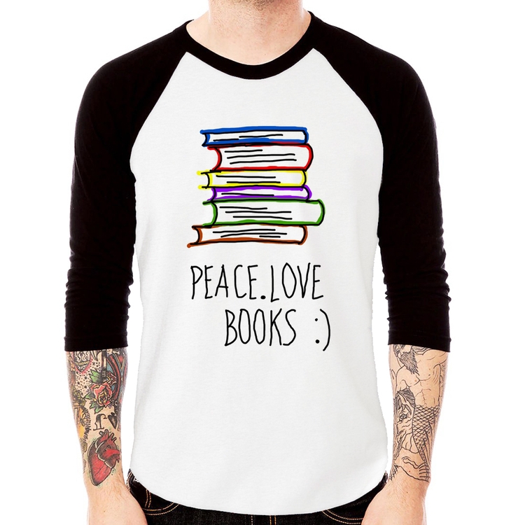 Camiseta Raglan Peace Love Books Manga 3/4