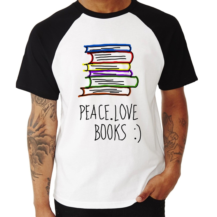 Camiseta Raglan Peace Love Books