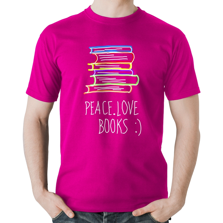 Camiseta Algodão Peace Love Books - Rosa