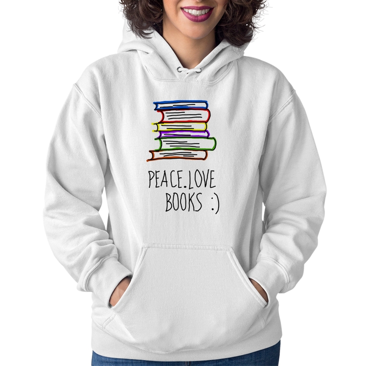 Moletom Feminino Peace Love Books - Branco