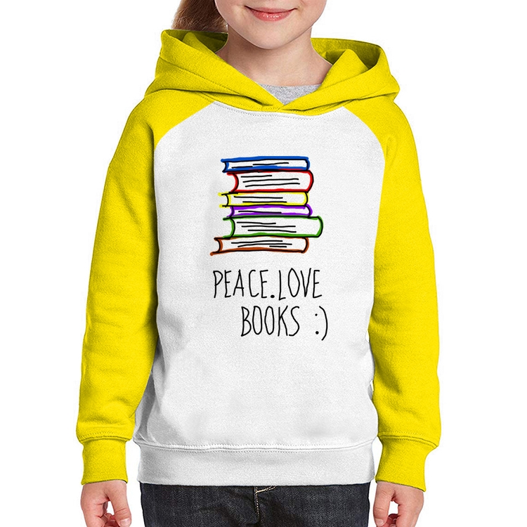Moletom Infantil Peace Love Books - Branco/Amarelo
