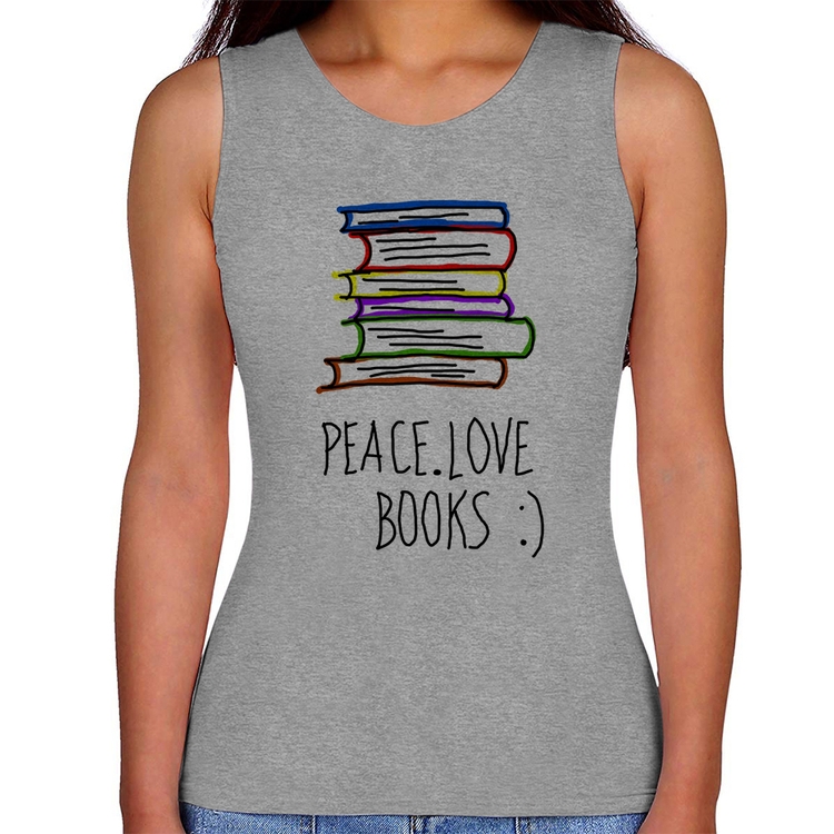 Regata Feminina Peace Love Books - Cinza