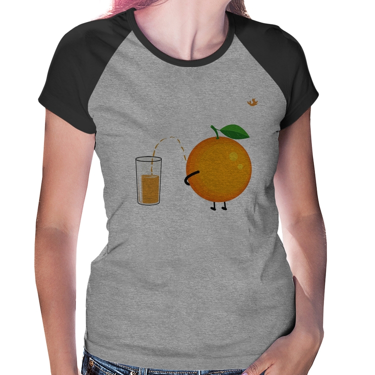 Baby Look Raglan Peeing Orange - Cinza/Preto