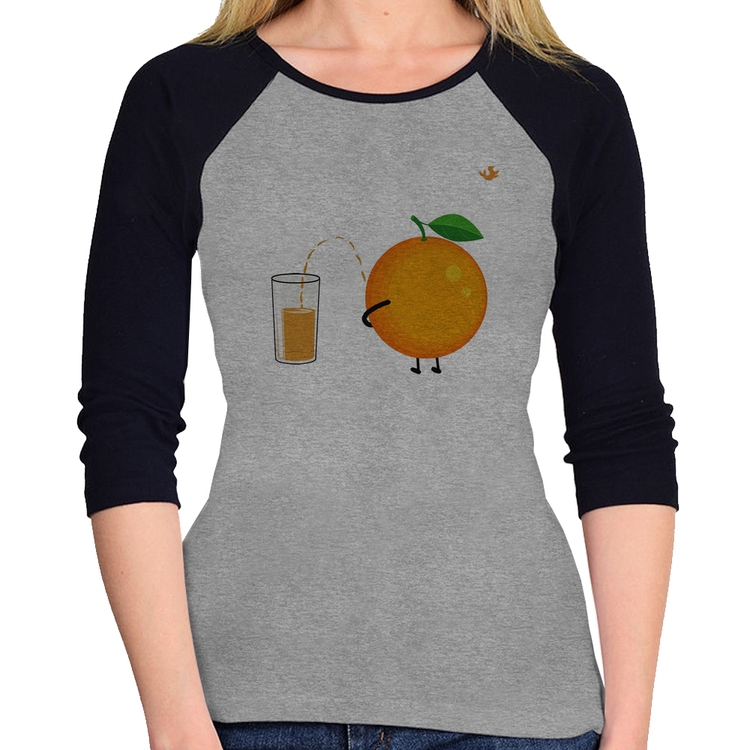 Baby Look Raglan Peeing Orange Manga 3/4 - Cinza/Preto