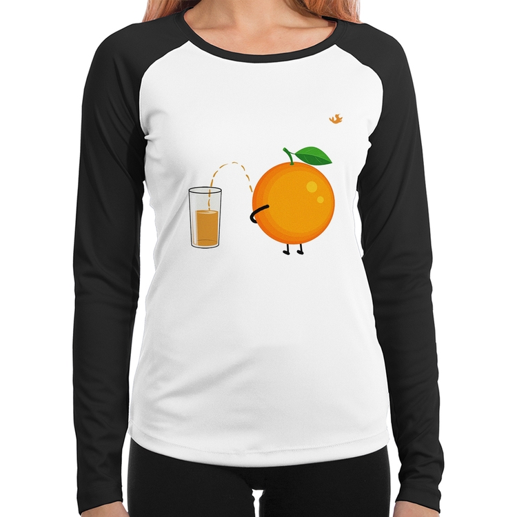 Baby Look Raglan Peeing Orange Manga Longa