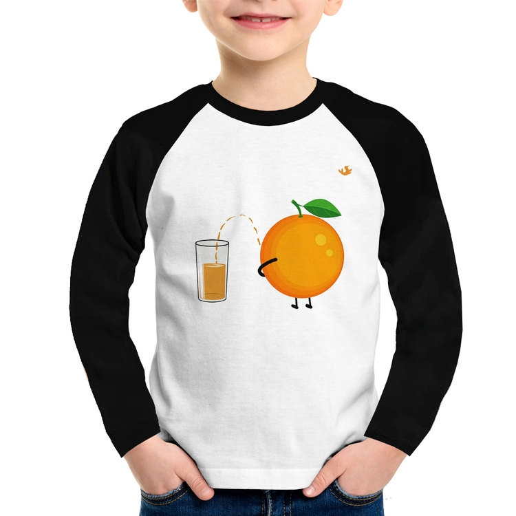 Camiseta Raglan Infantil Peeing Orange Manga Longa