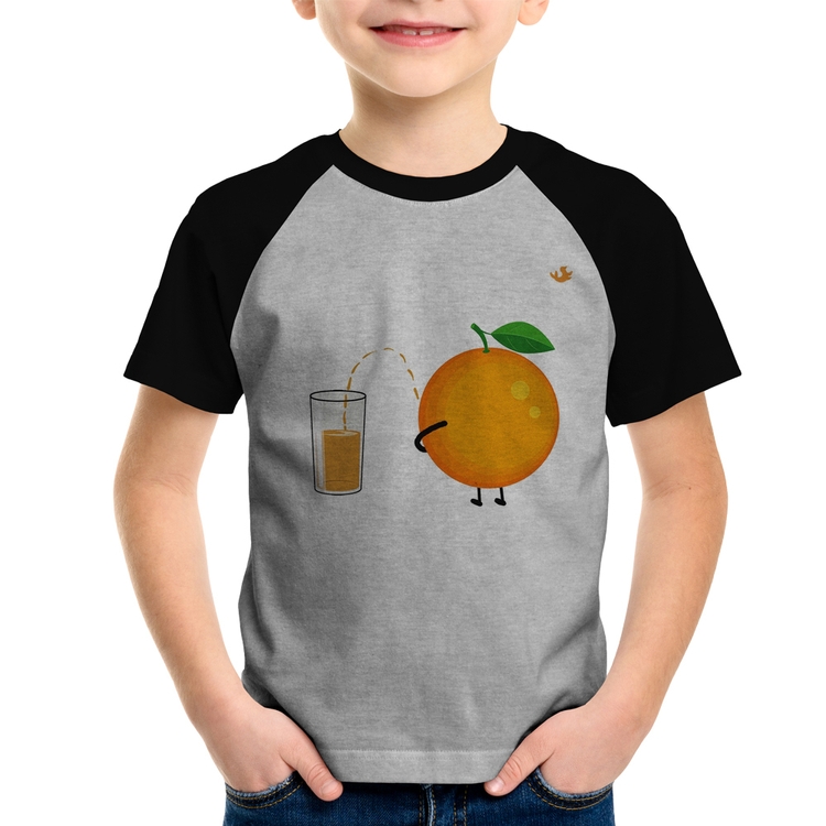 Camiseta Raglan Infantil Peeing Orange - Cinza/Preto