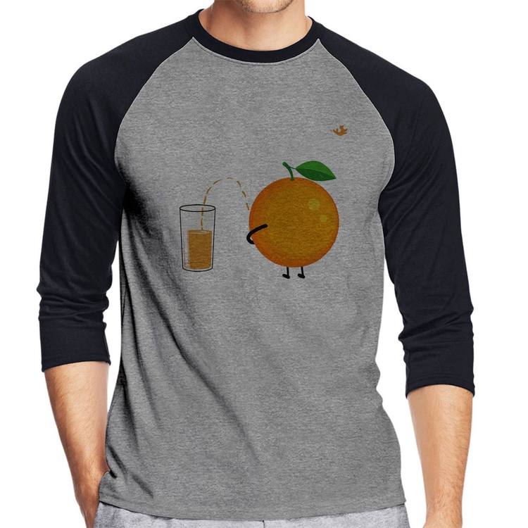 Camiseta Raglan Peeing Orange Manga 3/4 - Cinza/Preto