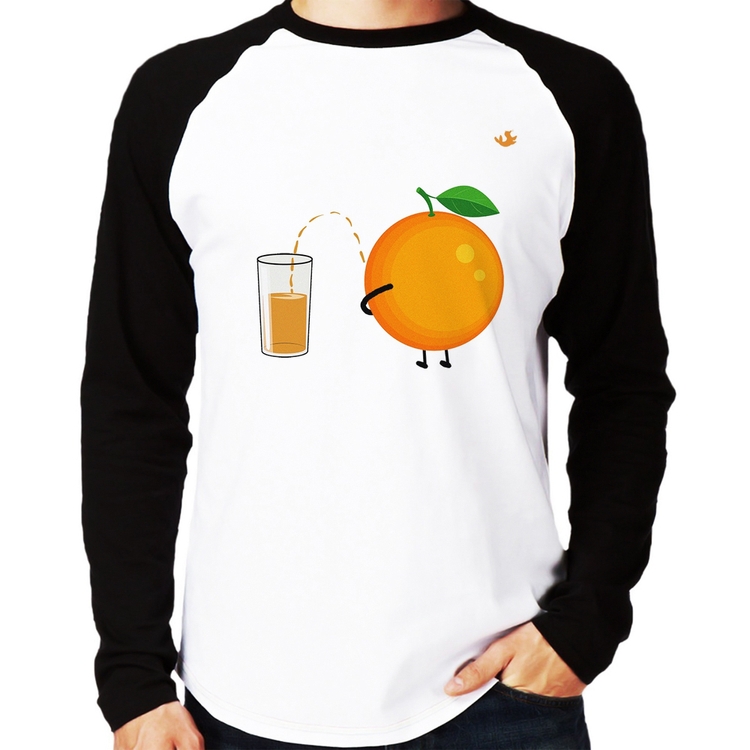 Camiseta Raglan Peeing Orange Manga Longa