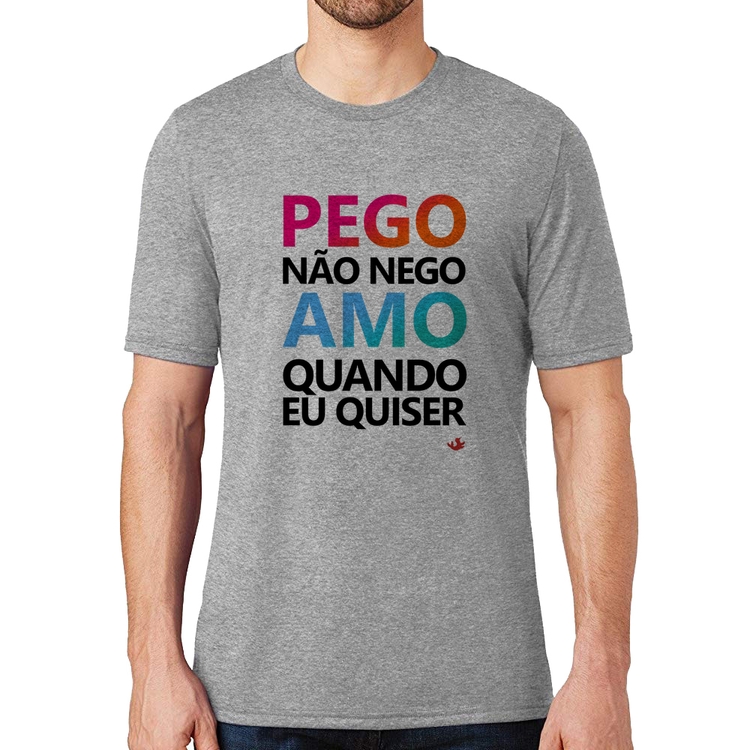 Camiseta Pego não nego, amo quando eu quiser - Cinza