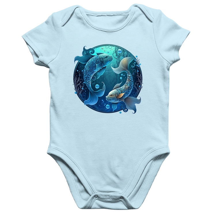Body Bebê Algodão Peixes Sígno - Azul Bebê
