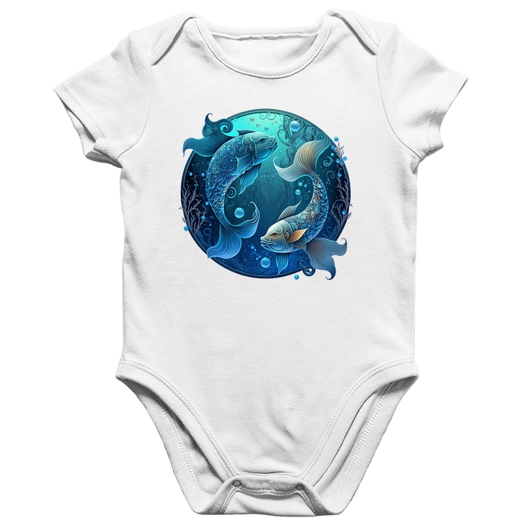 Body Bebê Algodão Peixes Sígno - Branco