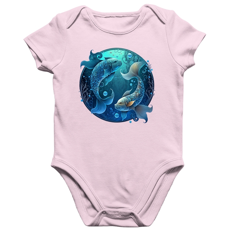Body Bebê Algodão Peixes Sígno - Rosa Bebê