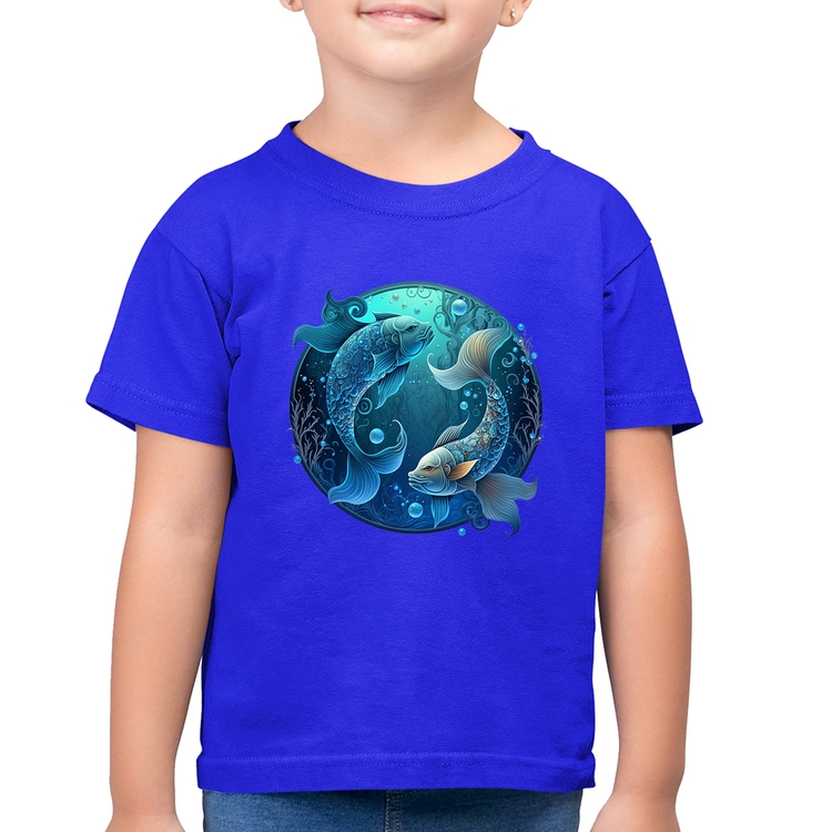 Camiseta Algodão Infantil Peixes Sígno - Azul Royal