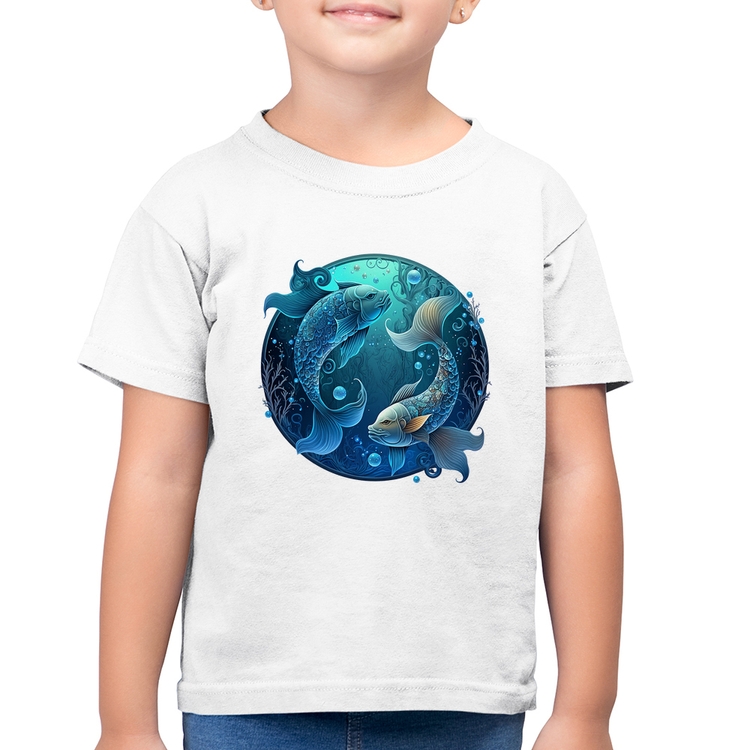 Camiseta Algodão Infantil Peixes Sígno - Branca