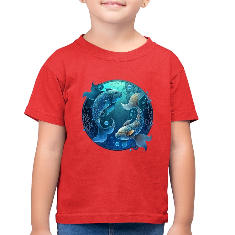 Camiseta Algodão Infantil Peixes Sígno - Vermelha