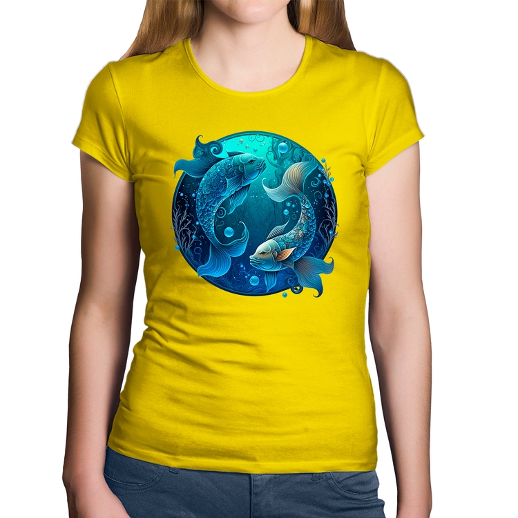 Baby Look Algodão Peixes Sígno - Amarela