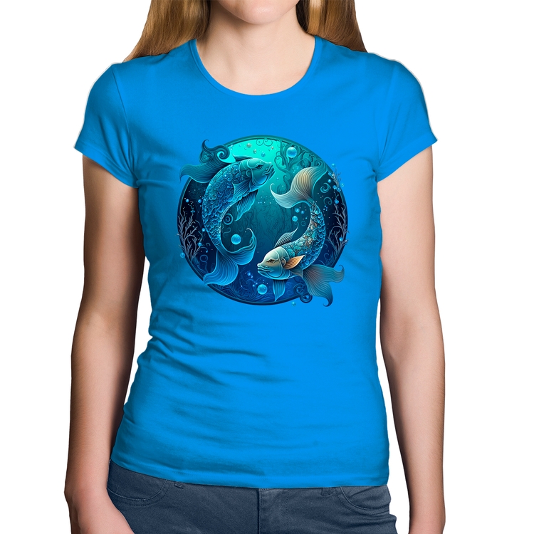 Baby Look Algodão Peixes Sígno - Azul