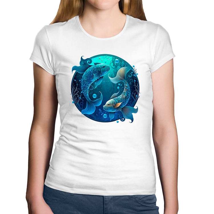 Baby Look Algodão Peixes Sígno - Branca