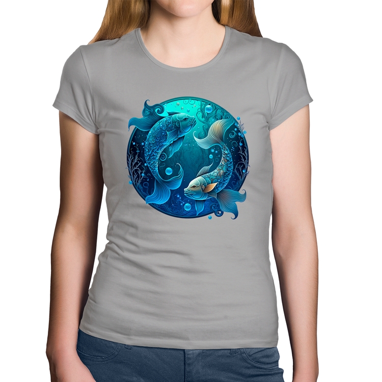 Baby Look Algodão Peixes Sígno - Cinza