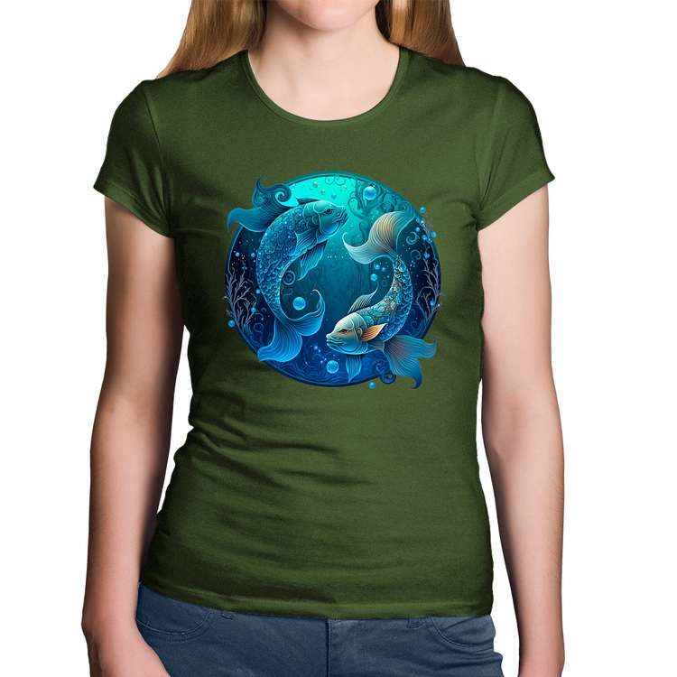 Baby Look Algodão Peixes Sígno - Musgo