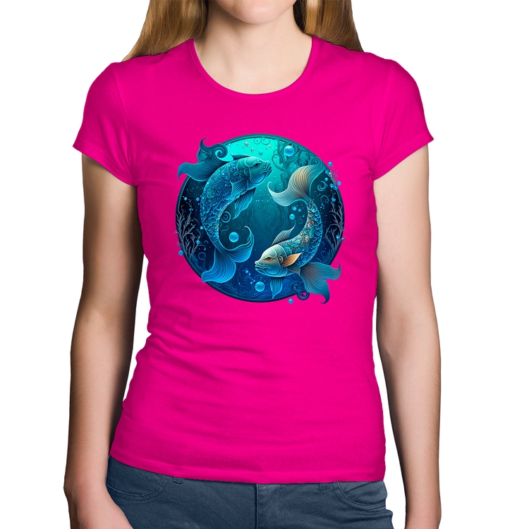 Baby Look Algodão Peixes Sígno - Rosa