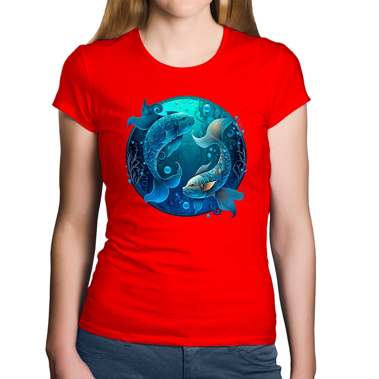 Baby Look Algodão Peixes Sígno - Vermelha