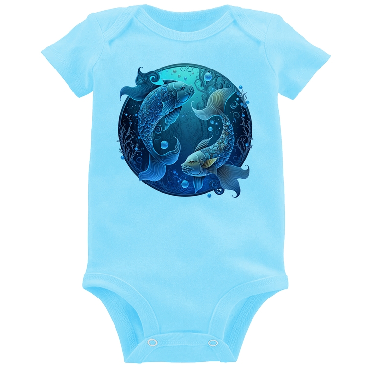 Body Bebê Peixes Sígno - Azul Bebê