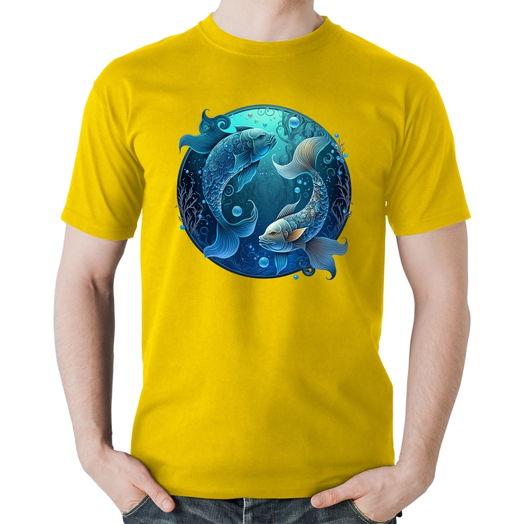 Camiseta Algodão Peixes Sígno - Amarela
