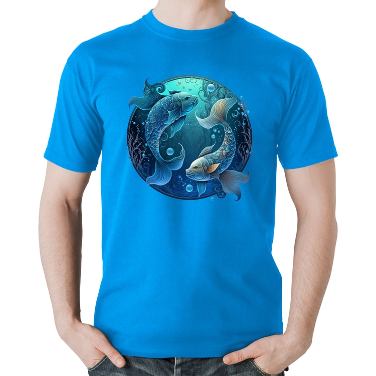 Camiseta Algodão Peixes Sígno - Azul