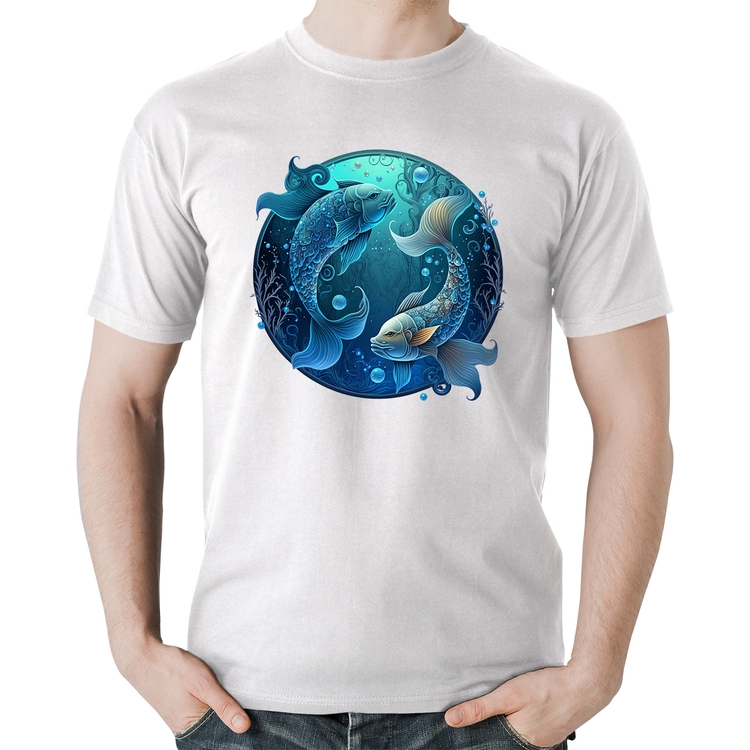 Camiseta Algodão Peixes Sígno - Branca