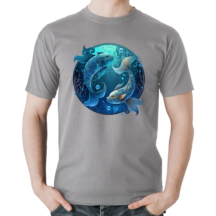Camiseta Algodão Peixes Sígno - Cinza