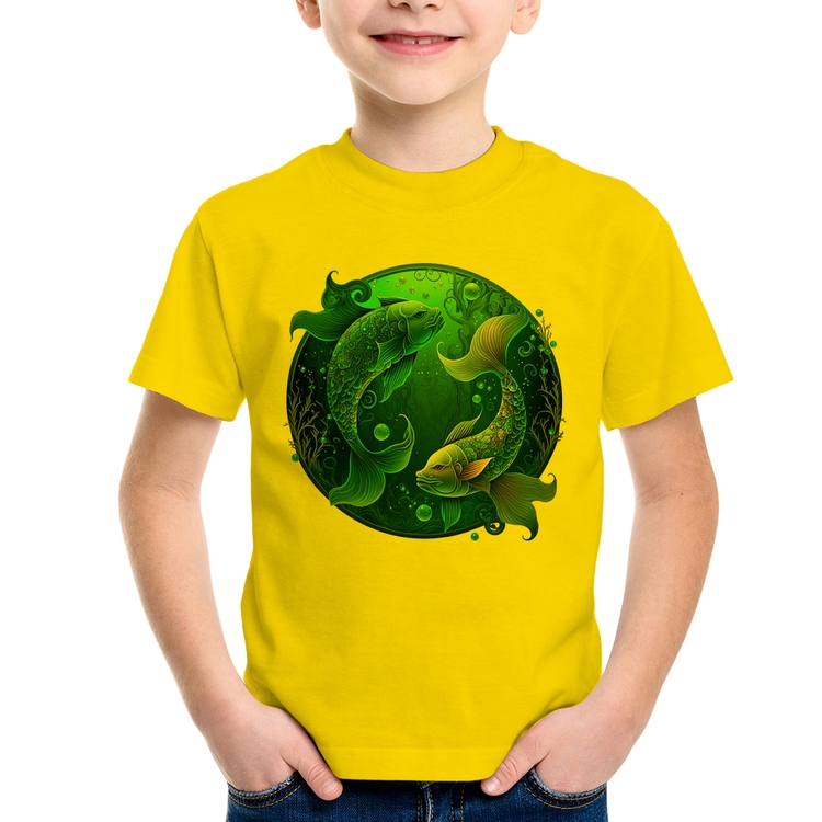 Camiseta Infantil Peixes Sígno - Amarela
