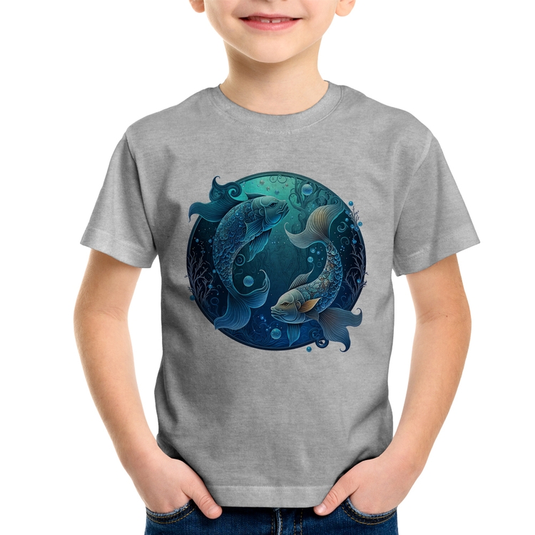 Camiseta Infantil Peixes Sígno - Cinza