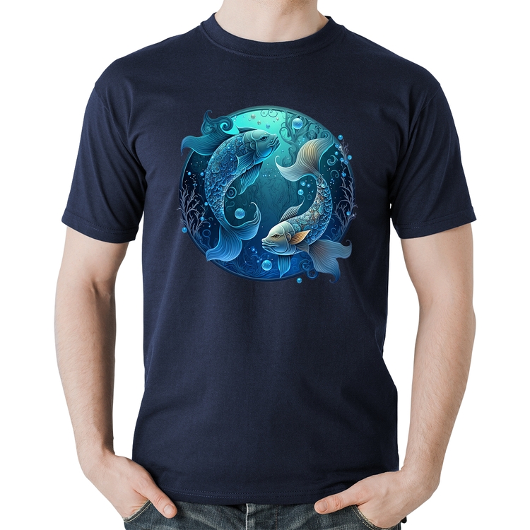 Camiseta Algodão Peixes Sígno - Marinho