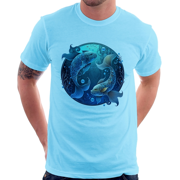 Camiseta Peixes Sígno - Azul Bebê