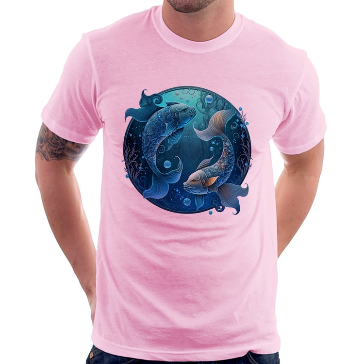 Camiseta Peixes Sígno - Rosa Bebê