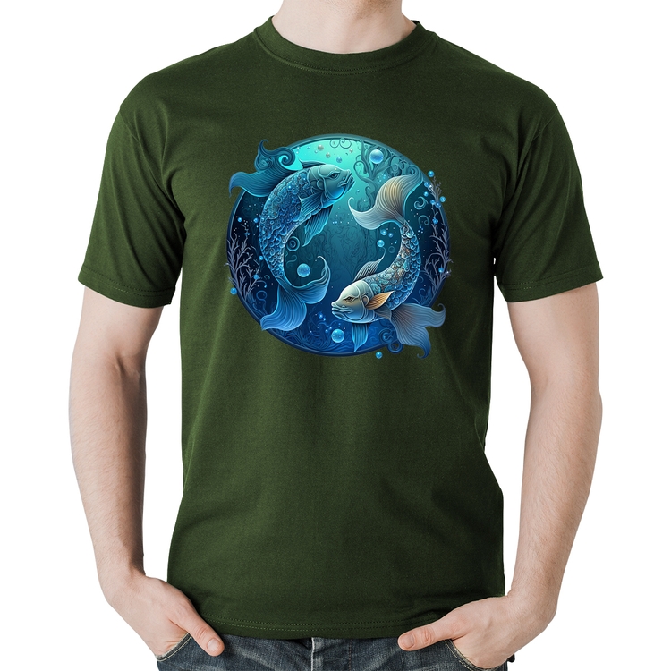 Camiseta Algodão Peixes Sígno - Musgo